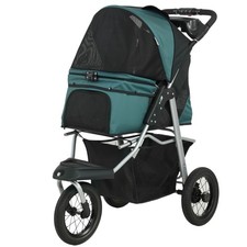 Pet Stroller Foldable 4-Wheel All Terrain - Small Dog  Cat Carrier - Green