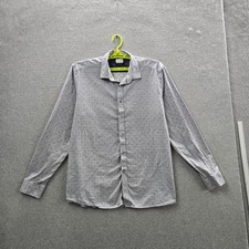 Ted Baker Men Button Up Shirt 7 Gray Polka Dot Long Sleeve