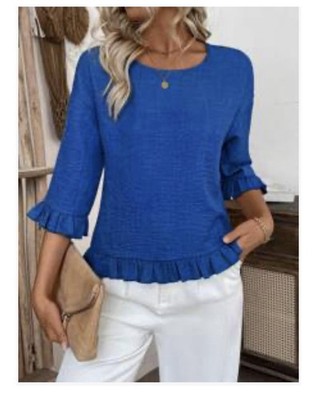 Shien M Top - Cobalt Blue - Ruffled Hem & Sleeves - Never Worn