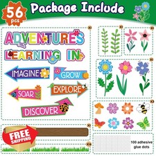 Spring Bulletin Board Cutouts, Classroom Flower Decor, 56 Pcs