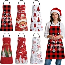 6 Pcs Christmas Aprons for Women with Pockets - Christmas Aprons for Cooking, Ki