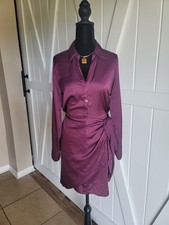 Guess Satin Wrap-Style Shirt Dress –Tie Waist- Purple – XS