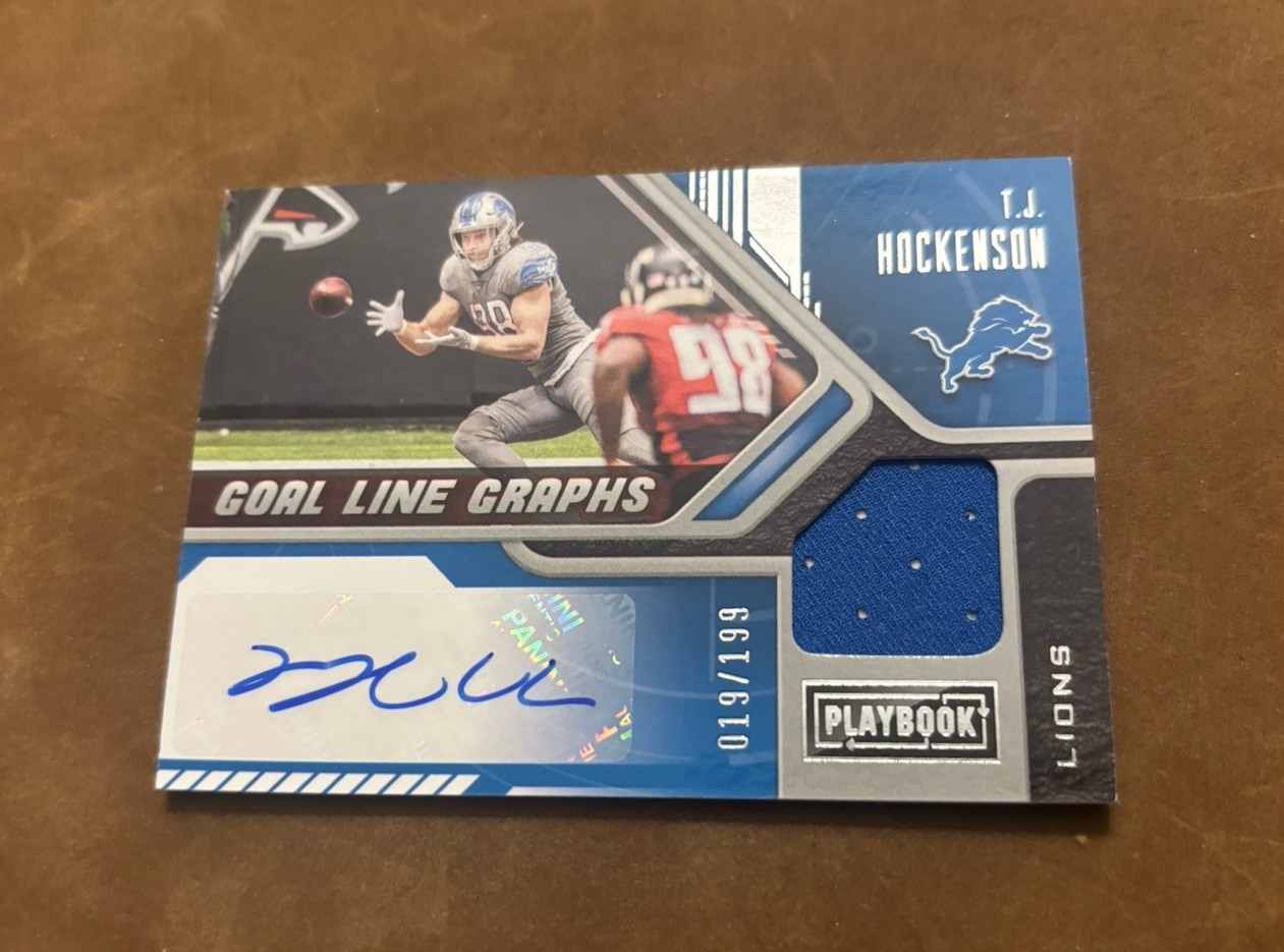 2021 PANINI PLAYBOOK T.J. Hockenson ( LIONS ) “Goal Line Graphs” Auto Patch /199 view 1