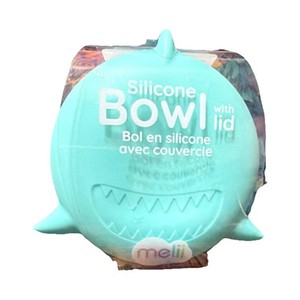 melii Shark Silicone Bowl with Lid, Blue, 11.8 fl oz / 350 ml