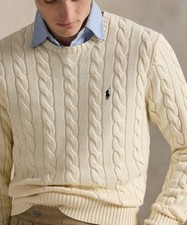  145 Polo Ralph Lauren Men  s Cable Knit Cotton Crewneck Sweater Andover Cream L