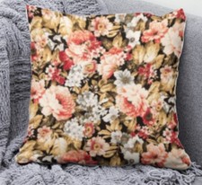 Peach Black Floral Throw Pillow Cover 16"x 16" This is the cover only 