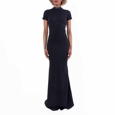 Balenciaga Mock Neck Cotton Maxi Dress, Size Medium