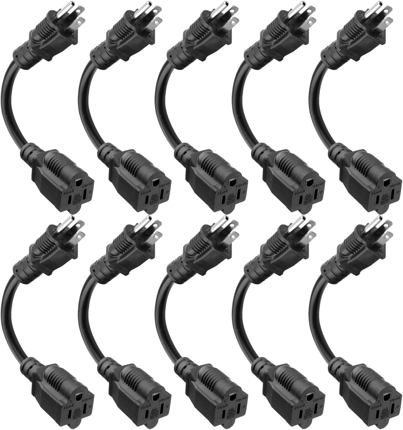 Kasonic 8 inch Short Power Extension Cord Outlet Saver, ETL 10 Pack, Black 