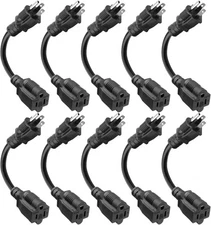 Kasonic 8 inch Short Power Extension Cord Outlet Saver, ETL 10 Pack, Black 