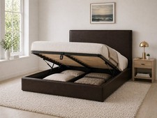 STORAGE OTTOMAN GAS LIFT DOUBLE OR KING SIZE LEATHER BEDS + MEMORY FOAM MATTRESS
