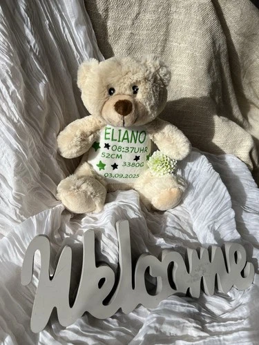 Personalisiertes Kuscheltier mit Namen und Geburtsdaten