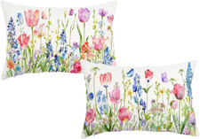 Spring Floral Throw Pillow Covers 12X20 Inch Set of 2 Summer Tulip Lavender Flow