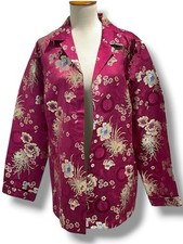 Chico's Blazer Women  s 2 Violet Jacket Asian Floral Print Button Up Rayon Blend