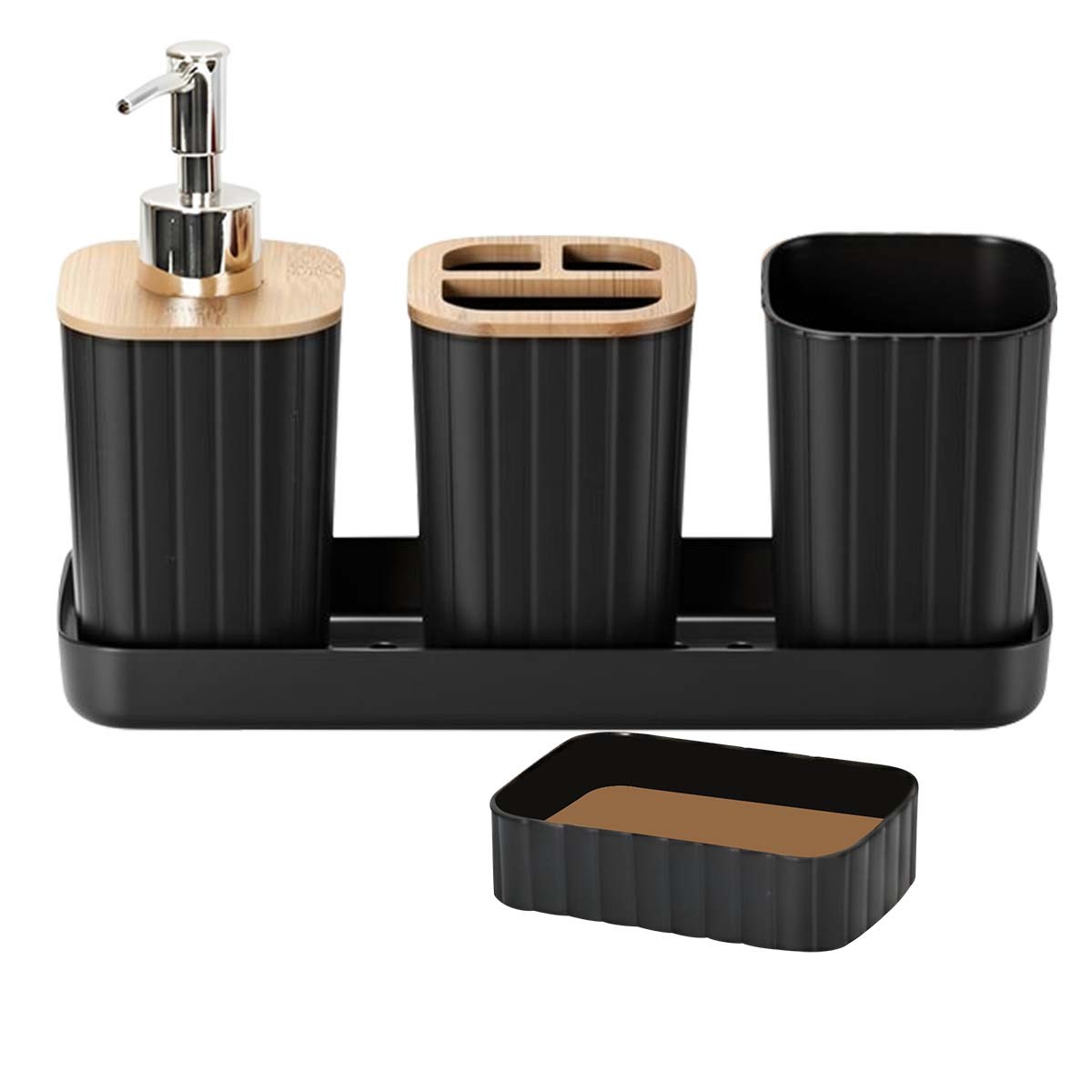 Lot de 5 accessoires de salle de bain Avizar avec porte brosse à dents en céramique blanche
