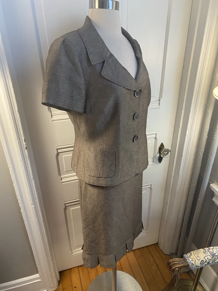 TAHARI ASL FALDA MARRÓN MOTEADO MEZCLA LINO TRAJE-TALLA 8P-FALDA PLISADA INFERIOR!! Foto 2 de 4