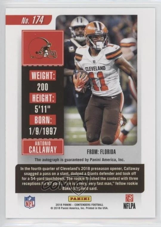 2018 Panini Contenders Auto Cracked Ice Ticket /24 Antonio Callaway Rookie RC - Image 2 of 2