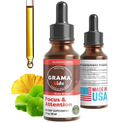 Grama Wellness - Focus  Attention Organic Kids Brain Vitamins  Cognitive Supp...