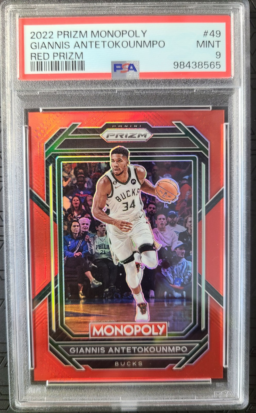 2022-23 Panini Prizm Monopoly - Red Prizm #49 Giannis Antetokounmpo /99 Psa 9