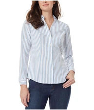 Jones New York Womens Striped Easy Care Button Up Shirt, Multicoloured, X-Small