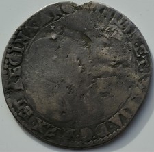 Philip & Mary Hammered Silver Shilling, Tudor Period, worn 31mm 5.56g