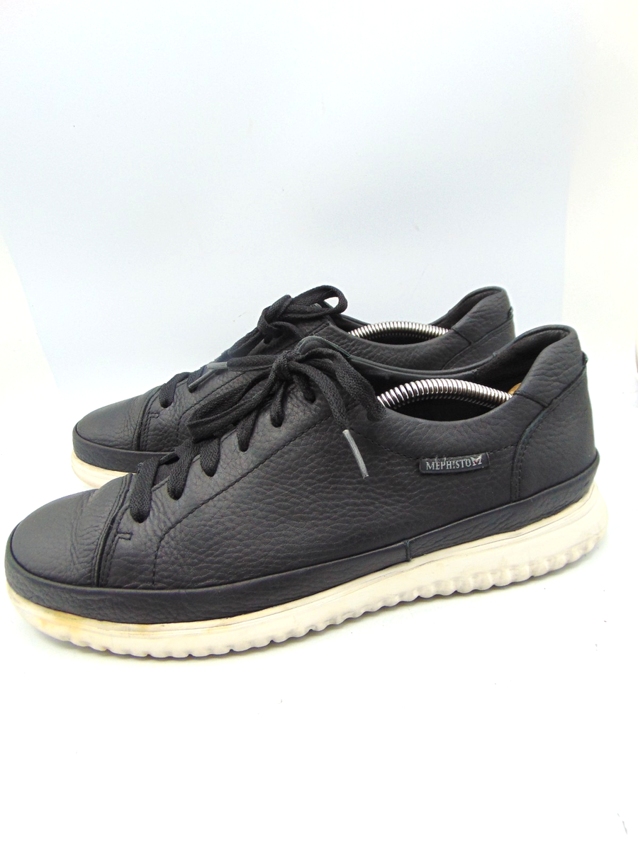 MEPHISTO メンズ レザーサンダル ブラック AIR-JET MEPHISTO Air Jet Black Pebbled Leather Lace Up Sneakers Men's Size
