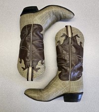 Vtg Tony Lama 2 Tone Embroidered Exotic Leather Cowboy Western Boots SZ 6.5B
