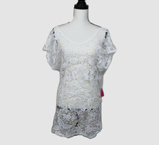 Miken Swim Cover Up White Crochet Tie-Back See-Through