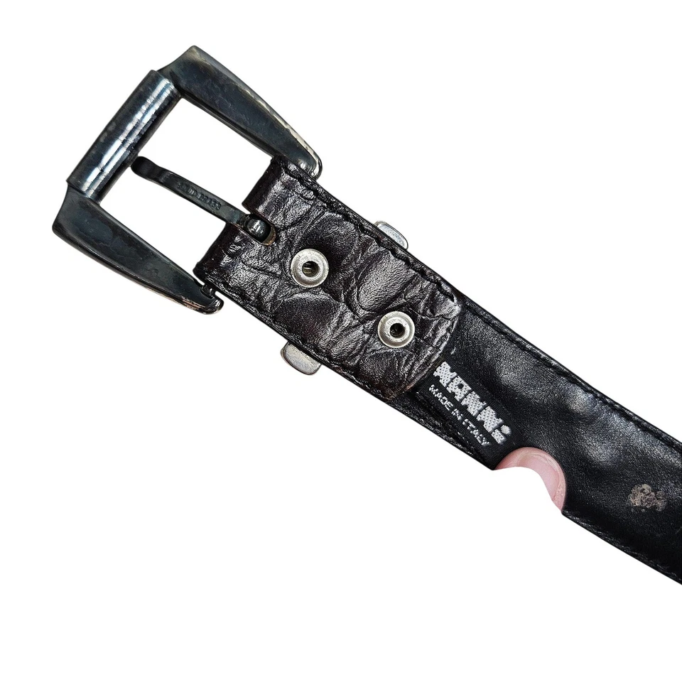 Cinturón Nanni Hecho en Italia Cuero Metal Cadena Resistente Marrón Cocodrilo Repujado 36 Foto 3 de 4