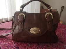 Jane Shilton Brown Faux Croc Shoulder Satchel Cross Body Bag Vintage Y2K Buckles