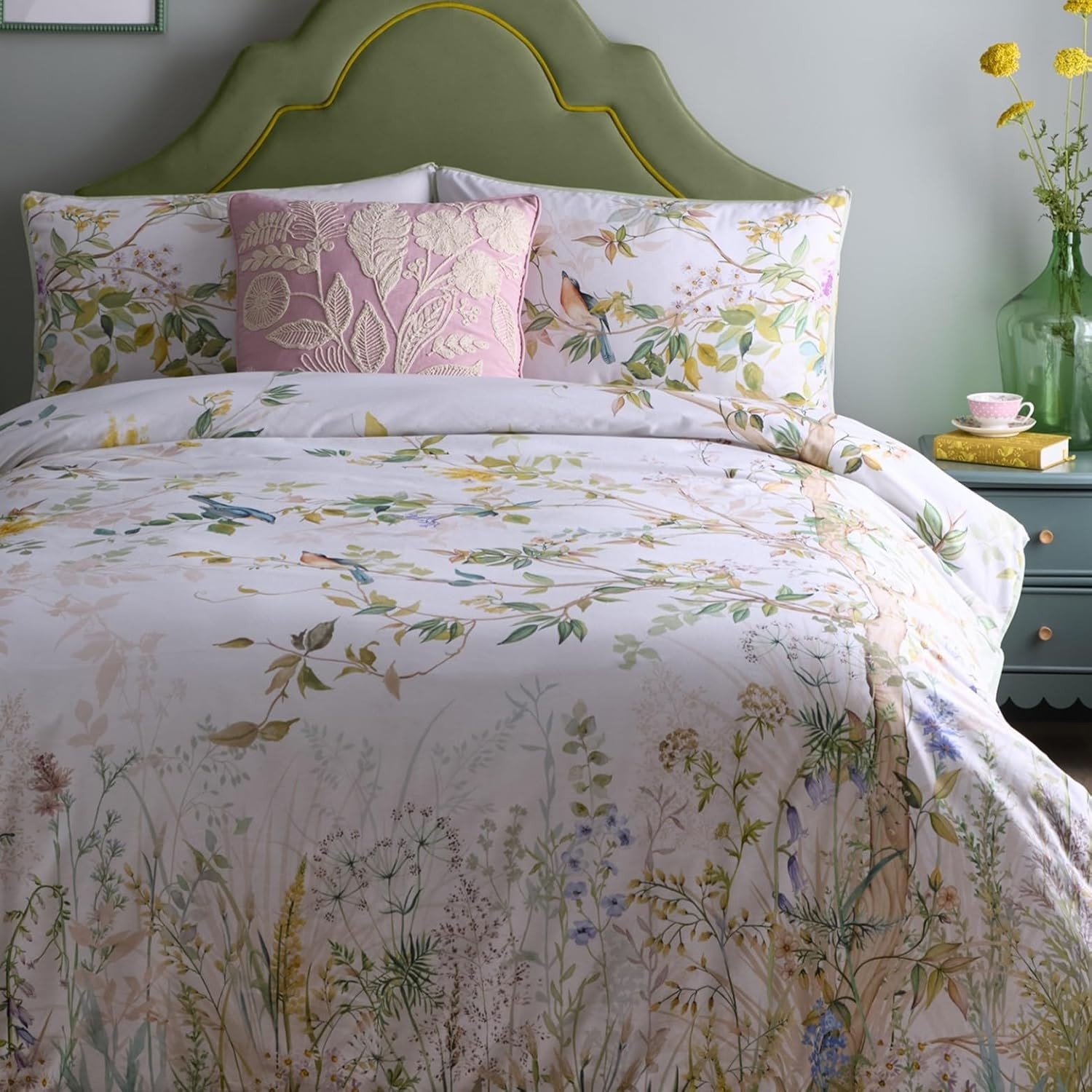 Country Garden Foliage Duvet Cover 100% Cotton King Quilt Bedding Set Natural
