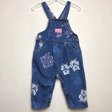 Vintage Oshkosh Overalls 24ms Blue Denim Bears Printed Vestbak 90s Made In USA