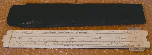 Vintage Slide Ruler Sterling Engineers Metric Converter with Case ~ Slide Rule 