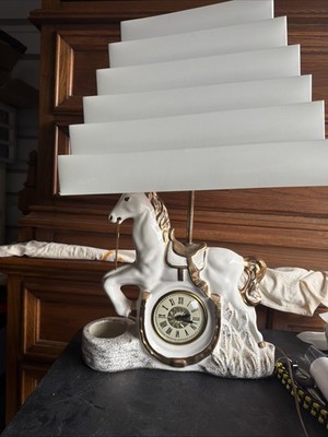 Vintage Carousel Horse TV Lamp/Clock Planter Berkeley Metal Tiered Shade 21.5 H