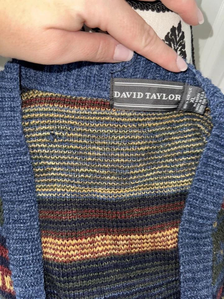 David Taylor мужской винтажный дедушка кардиган свитер геометрический узор, 80-х/90-х - Изображение 4 из 4