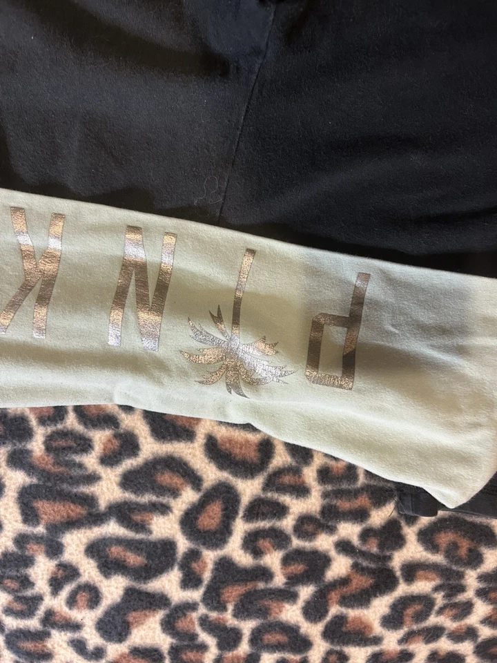 Y2K RARE PINK palm tree teal foldover capri leggings (Small) - Image 4 of 4