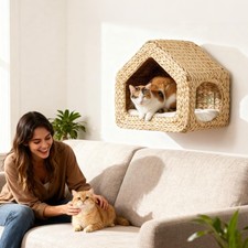 PawHut Wall Mounted Cat House, Cat Wall Furniture with Washable Cushion