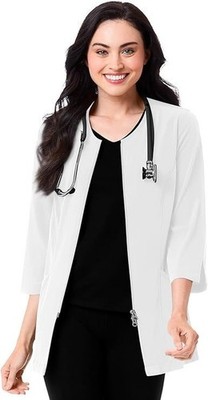 Maevn Smart Women's 3/4 Sleeve Full Zip Lab Jacket w/ Pockets - White - Medium