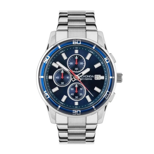 Sekonda Midnight Mens 44mm Chronograph Watch With Silver case and Strap