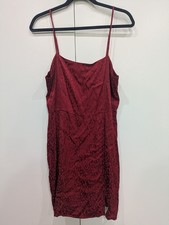 Forever 21 Burgundy Leopard Jacquard Satin Slip Dress Mini Side Slit NWT Size L