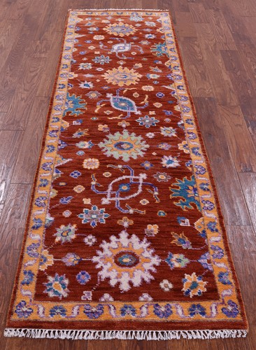 Runner tappeto turco Oushak fatto a mano in lana 2' 7" x 8' 5" - Q15487 - Foto 3 di 8