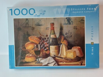 King Stillleben Essen 1000 Puzzle komplett Rotwein Käse Brot Trauben.