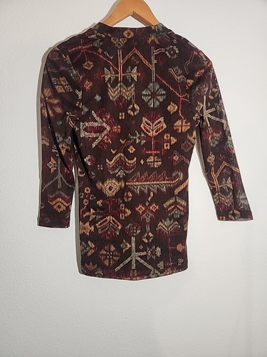 NEW Chaps Denim Shirt Womens Size Medium Brown Mesh Southwest Aztec Ruffle Top - Picture 2 of 10