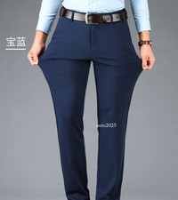 Men's Formal Business Casual Stretch Pants Solid Pockets Straight Leg Slim New