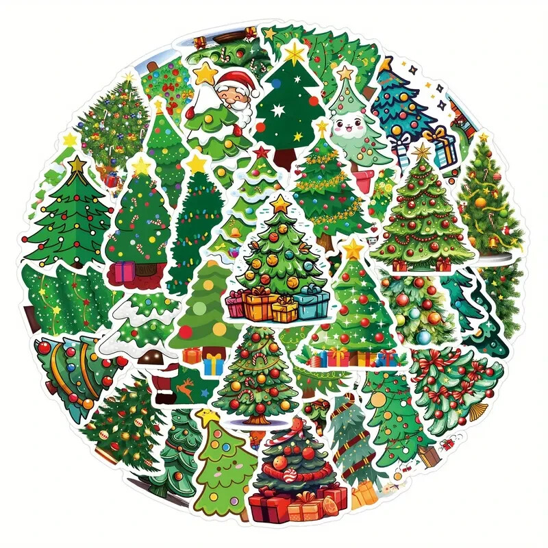 50 Pack Christmas Tree Stickers for Laptop/Water Bottle/Phon