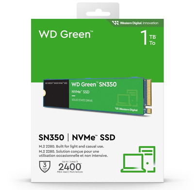 WD 1TB M.2 NVMe SSD 2280 Interne Solid State Drive 3200MB/s SN350 Grün PCIe