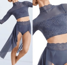 Balera Soft Blue Two Piece Dance Costume Crop Top  half Skirt S