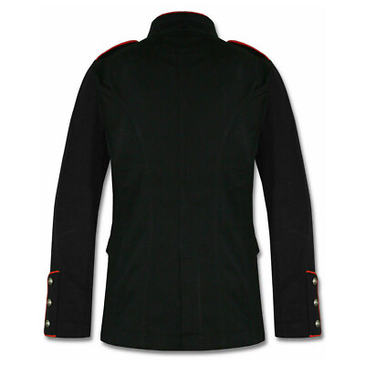 MENS BLACK MILITARY JACKET STEAMPUNK ARMY OFFICER PEA COAT