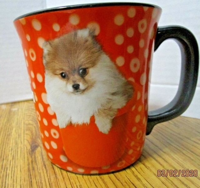 Keith Kimberlin Pomeranian Dog Breed Coffee Mug Cup White Polka Dot Orange Black Ebay
