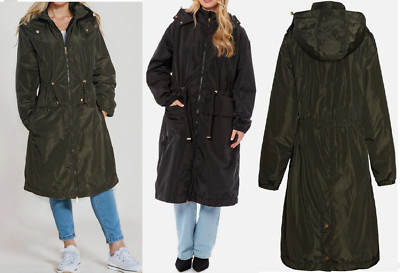 EX STORE Damen Parka hochwertig lang Fleece wattiert Jacke Mantel Kapuze THERMA