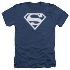 SUPERMAN NAVY WHITE SHIELD Licensed Adult Men's Heather Tee Shirt SM-3XL
